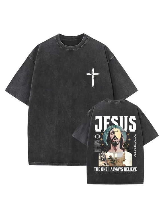 Christian Jesus Forgive Them Father T-Shirt Short-Sleeved Vintage Washed Graphic T-Shirt Jesus Faith Clothes