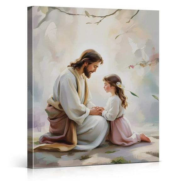 Christian Jesus and Little Girl Canvas Wall Art Jesus with Children Poster Print Wall Decor Modern Christian Bible Painting for Home Girls Room Bedroom Dorm Decoration poster