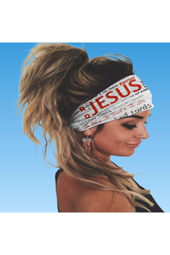 Christian Jesus Print Headbands for Women, Wide Non-Slip Elastic Head Wraps, Faith Religious Workout Headbands, Breathable Sweatband for Sports, Yoga, Daily Wear