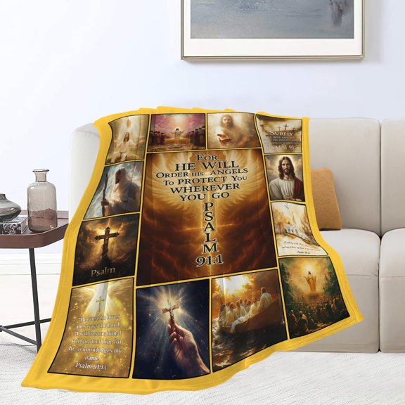 Christian Jesus Psalm 91 Fleece Throw Blanket For Couch And Bed