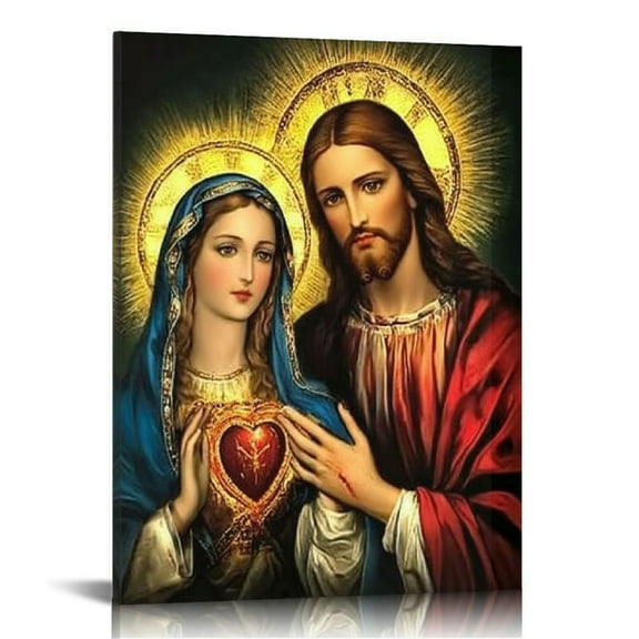 Christian Jesus Sacred Heart of And Virgin Mary Poster Canvas Modern HD Picture Print Artwork Home Living Room Bedroom Room Wall Art Background Decor