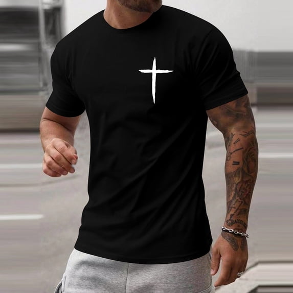 Christian Jesus Shirts for Men Cross Graphic T Shirt Faith Religious Short Sleeve Crew Neck Tees Black XXL