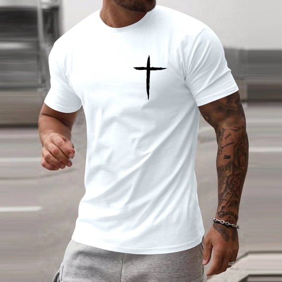 Christian Jesus Shirts for Men Cross Graphic T Shirt Faith Religious Short Sleeve Crew Neck Tees White L