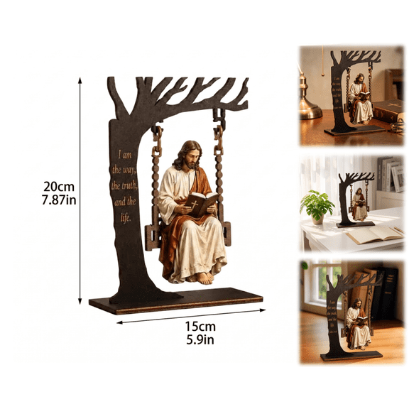 Christian Jesus Swing Ornament, Faith Home Decor with Bible Verse | Peaceful Jesus on a Swing Figure With John 14:6 Scripture, Christian Gift For Home, Prayer Room, or Loved Ones
