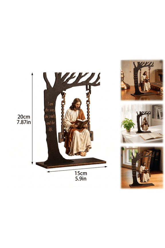 Christian Jesus Swing Ornament, Jesus Figurines with John 14:6 Bible Verse, Religious Jesus Figurine for Christian Home Decor, Spiritual Desk Prayer Corner Gifts