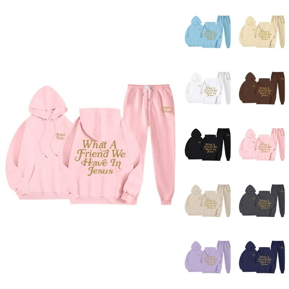 Christian Jesus Track Suits for Women Set Fall Winter Hoodie Jogger Sweatpants 2 Piece Matching Sweatsuit Lounge Set