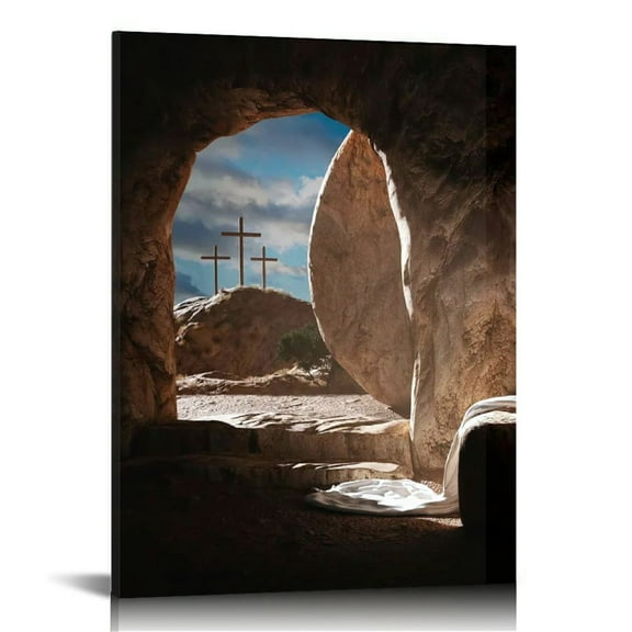 Christian Jesus Wall Art Jesus Leaves the Tomb Canvas Painting Resurrected Savior Leaves the Tomb Posters Prints He Is Risen Pictures for Church Home Bedroom living room Home Wall Decor Framed