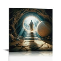 Christian Jesus Wall Art Jesus Leaves the Tomb Canvas Painting Resurrected Savior Leaves the Tomb Posters Prints He Is Risen Pictures for Church Home Bedroom living room Home Wall Decor Framed