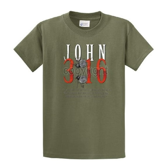 Christian John 3:16 with Nails For God So Loved the World Jesus Men's Short Sleeve T-shirt-Military-XL