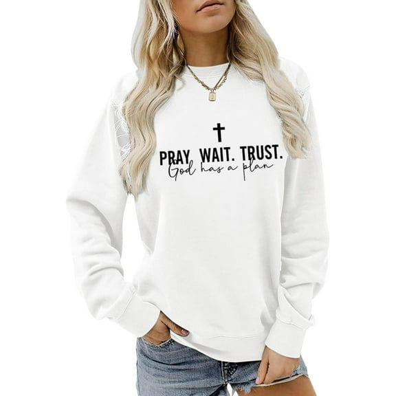 Christian Juses Sweatshirt for Women God Cross Religious Faith Hoodie Bible Verse Pray Wait Trust Graphic Shirt