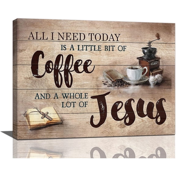 Christian Kitchen Canvas Wall Art with Quote, Rustic Coffee and Bread Artwork, Faith-Inspired Dining Room Wall Decor, Framed Canvas Print for Kitchen or Restaurant