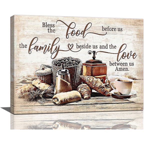 Christian Kitchen Canvas Wall Art with Quote, Rustic Coffee and Bread Artwork, Faith-Inspired Dining Room Wall Decor, Framed Canvas Print for Kitchen or Restaurant