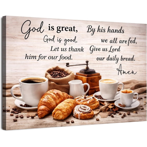 Christian Kitchen Pictures Wall Decor God is Great God is Good Christian Dining Room Wall Art Rustic Coffee Bread Art Wall Farmhouse Canvas Prints Artwork Family Living Room Home Decoration 12x16"