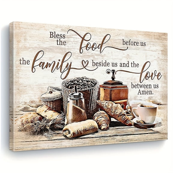 Christian Kitchen Wall Art , Coffee and Bread Decor , Rustic Coffee Theme Blessing Inspirational Quote Poster , Canvas Print Framed Modern Art , for Home Living Room Dining Room Kitchen