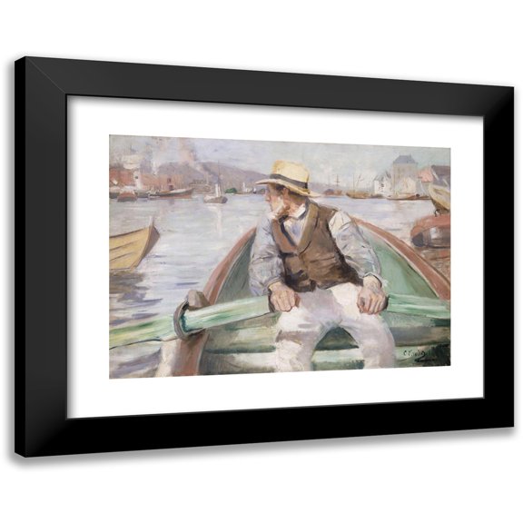Christian Krohg 14x11 Black Modern Framed Museum Art Print Titled - Look Ahead, Bergen Harbour (1884)