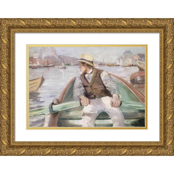 Christian Krohg 18x14 Gold Ornate Wood Frame and Double Matted Museum Art Print Titled - Look Ahead, Bergen Harbour (1884)