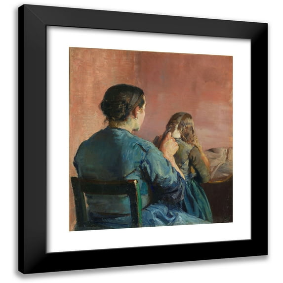 Christian Krohg 20x22 Black Modern Framed Museum Art Print Titled - Braiding Her Hair (1888)