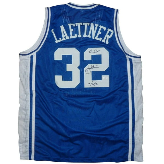 Christian Laettner Autographed Duke Blue Devils (Blue #32) Custom Jersey w/ The Shot, 3/28/92