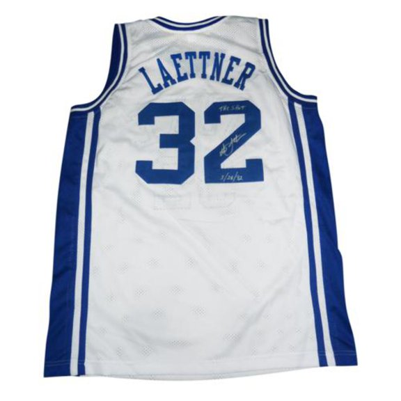Christian Laettner Autographed Duke Blue Devils (White #32) Custom Jersey w/ "The Shot, 3/28/92"