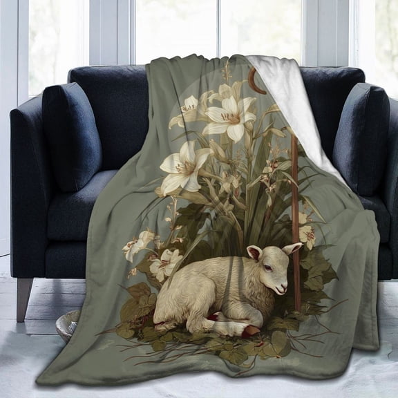 Christian Lamb Throw Blanket, Psalm 23 Inspired Vintage Artwork, Faith Home Decor 50x40