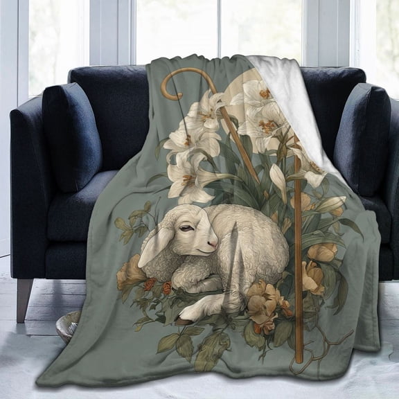Christian Lamb Throw Blanket, Psalm 23 Inspired Vintage Artwork, Faith Home Decor 50x40