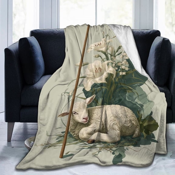 Christian Lamb Throw Blanket, Psalm 23 Inspired Vintage Artwork, Faith Home Decor 50x40