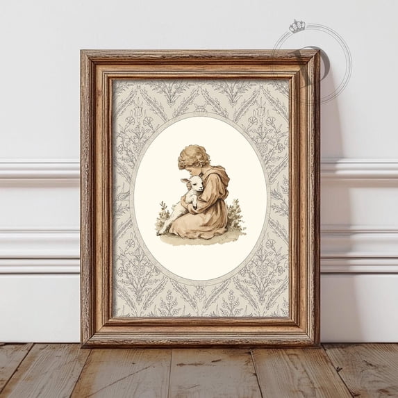 Christian Lamb Wall Art Print, Child Oval, Cottagecore, Nursery And ...