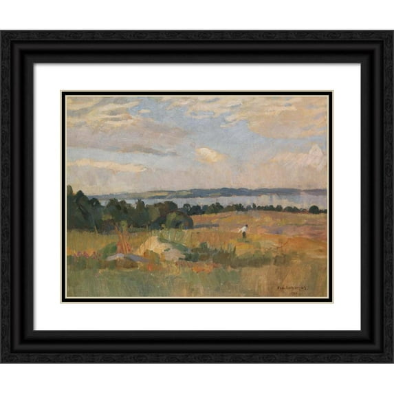 Christian Landenberger 14x12 Black Ornate Wood Framed Double Matted Museum Art Print Titled: Autumn Mood on the Untersee (Lake Constance) (1909)