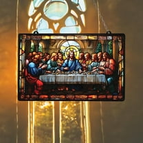 Christian Last Supper Faux Stained Glass Window Hanging, Jesus Religious Wall Art for Home Church Bible Study Gift, Last Supper Wall Hanging