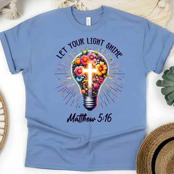 Christian Let Your Light Shine Matthew 5:16 Bible Verse T-Shirt, CarolinaBlue, Size 3XL