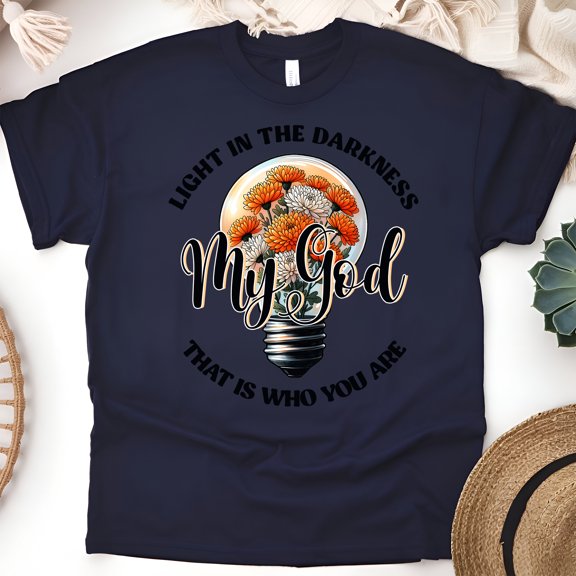 Christian Light in the Darkness My God Faith Graphic T-Shirt, Navy, Size XL