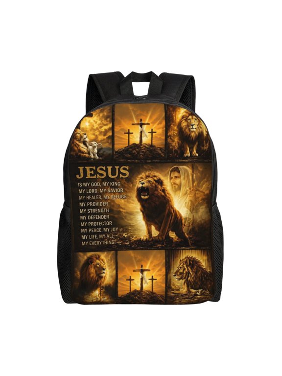 Christian Lion Backpack Full Front Print Travel Laptop Bag for Men and Women
