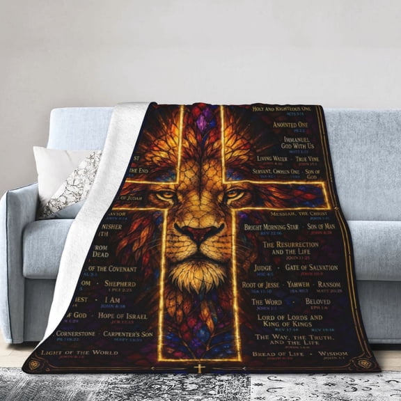 Christian Lion Cross Blanket Gift Throw Blanket Cozy Soft Bible Verse Faith Gift for Men Women Home Decor 50x40