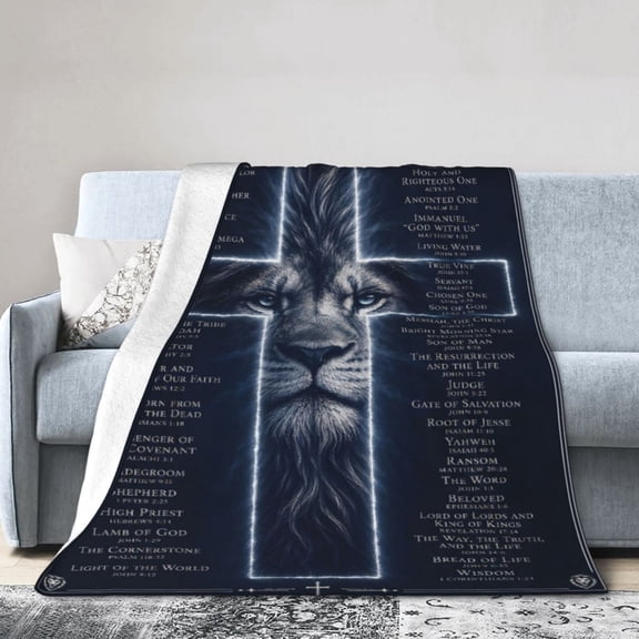 Christian Lion Cross Blanket Gift Throw Blanket Names of Jesus Faith Inspirational Gift for Men Women 50x40
