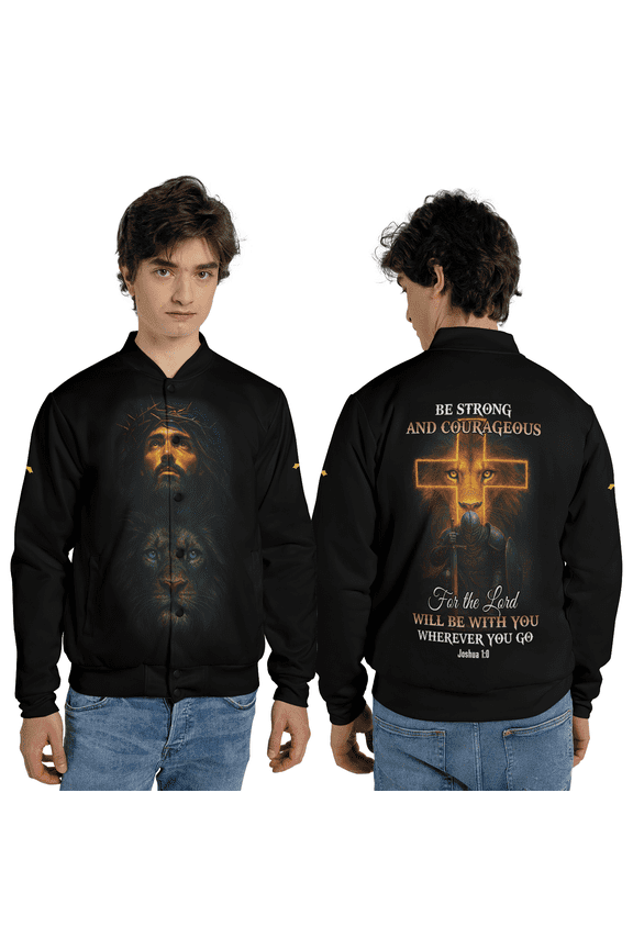 Christian Lion Of Judah Jacket – Be Strong And Courageous Faith Baseball Jacket, Religious Inspirational Outerwear