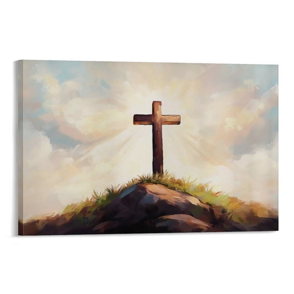 Christian Living Room Wall Art - Rustic Cross Canvas Prints, Easter Posters, Bible Paintings Picture Print Canvas Poster Wall Paint Art Posters Decor Modern Home Artworks Gift 20x30inch(50x75cm)