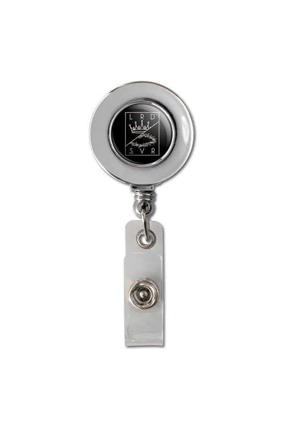Christian Lord and Savior Crown Retractable Reel Chrome Badge ID Card Holder Clip