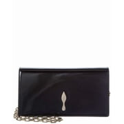 Christian Louboutin Womens Rectangular Black Patent Bag With Gold Emblem And Chain Strap Black