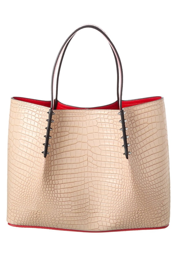 Cabarock Small Croc-Embossed Leather Tote, Beige
