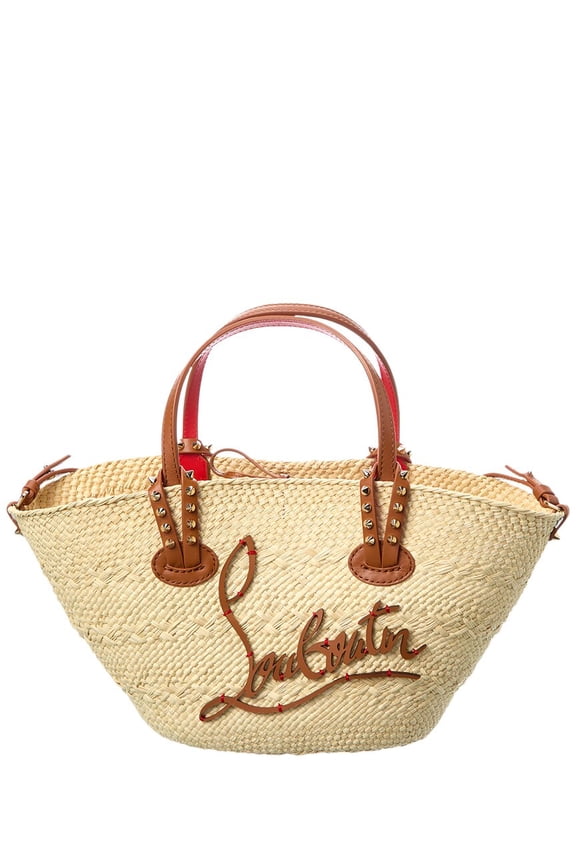 Cabata Mini Raffia & Leather Basket Tote, Brown