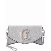 Christian Louboutin Glitter Leather Micro Shoulder Bag, Silver