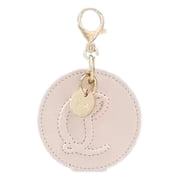 Christian Louboutin Leche Cream Round Leather Logo Bag Charm Keychain with Box New
