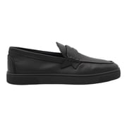 Christian Louboutin Moccasin-Style Black Leather Flat Shoes With Decorative Strap Black Mens