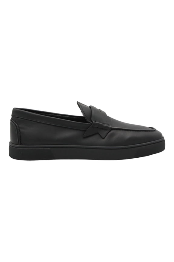 Moccasin-Style Black Leather Flat Shoes With Decorative Strap Black (Men's)
