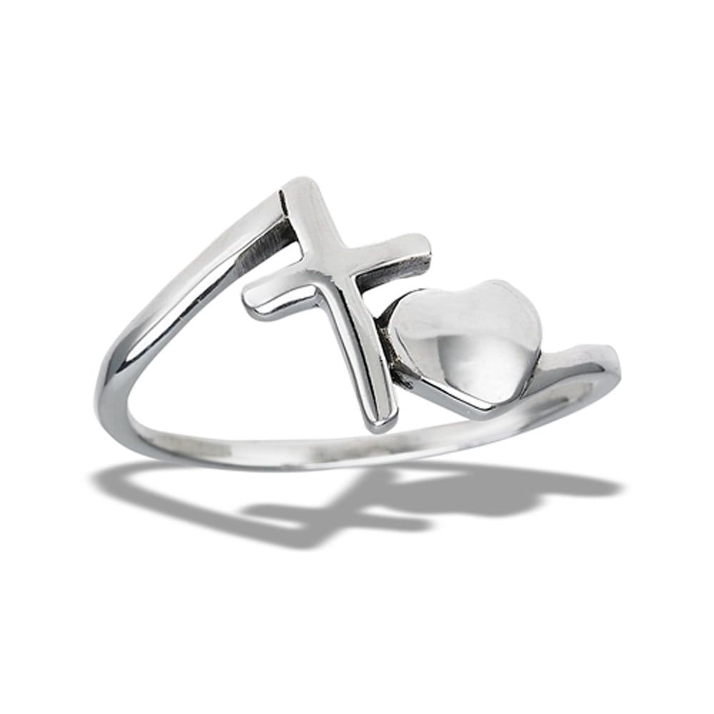Christian Love Cross Heart Religious Ring .925 Sterling Silver Band ...