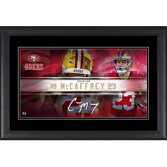 Christian McCaffrey San Francisco 49ers Framed 10" x 18" Player Nameplate Collage