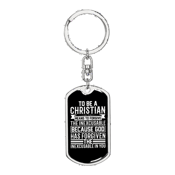 Christian Means To Forgive Stainless Steel or 18k Gold Premium Swivel Dog Tag Keychain