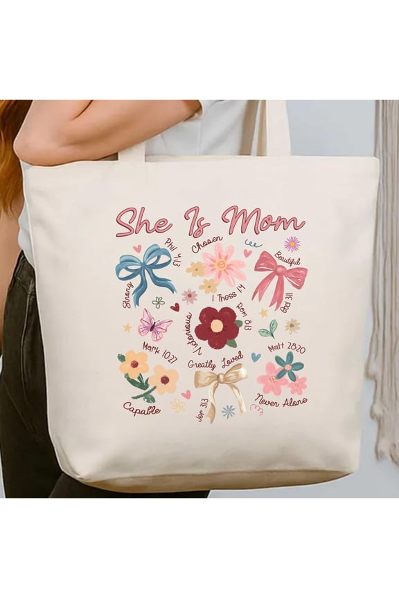 Christian Mom Zippered Tote, Bible Verse Scripture Bag, Floral Faith Tote, Religious Gift