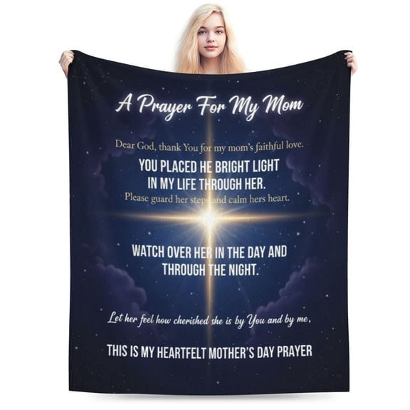 Christian Mother's Day Gifts Flannel Blanket, Religious "Prayer for Mom" Cozy Plush Fleece Throw for Couch Bed, Spiritual Present 50x40