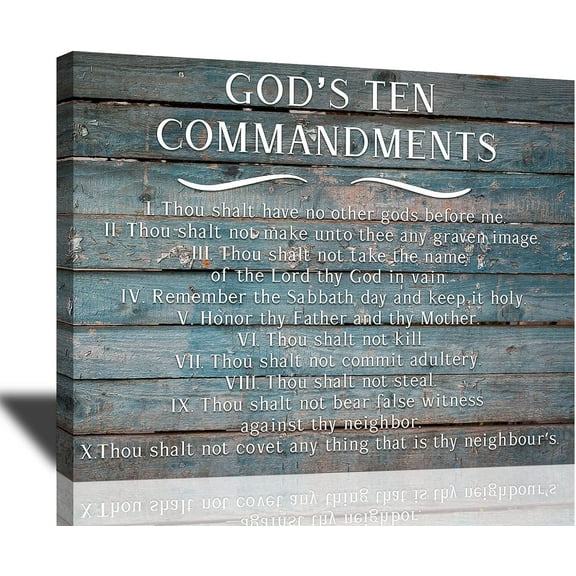 Christian Motivational Wall Art God''s 10 Commandments Wall Decor Religous Bible Verse Inspirational Quotes Canvas Prints Rustic Framed Artwork for Bedroom Living Room Church 16"x12"